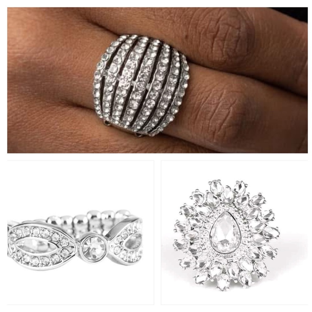 Glitzy crystal rhinestone cocktail rings - set of 3